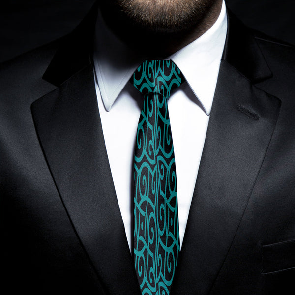 Viking Necktie Celtic Pattern Cyan