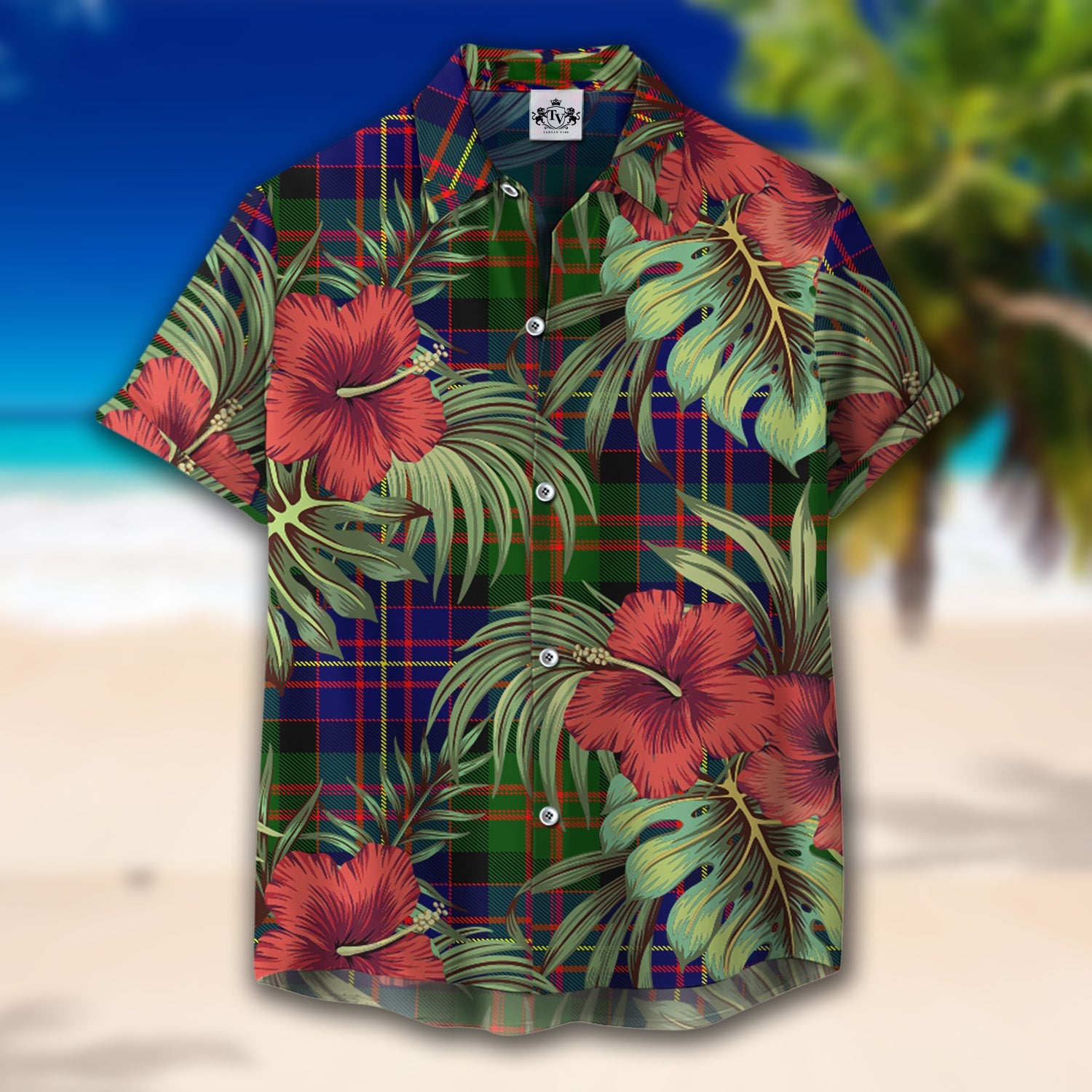 Scottish Tartan Chalmers Modern Clan Hawaiian Shirt Hibiscus - Tropical Garden Style