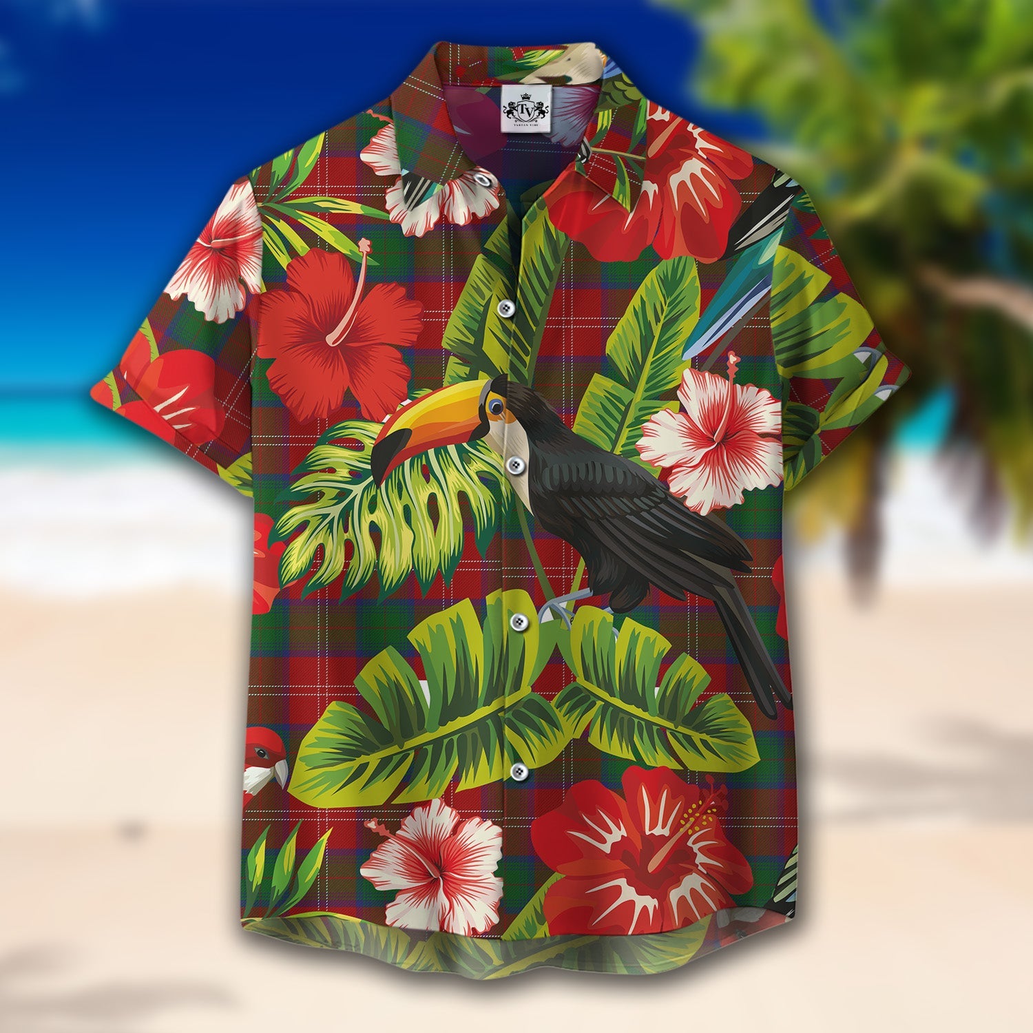 Scottish Tartan Chisholm Clan Hawaiian Shirt Hibiscus - Tropical Garden Style