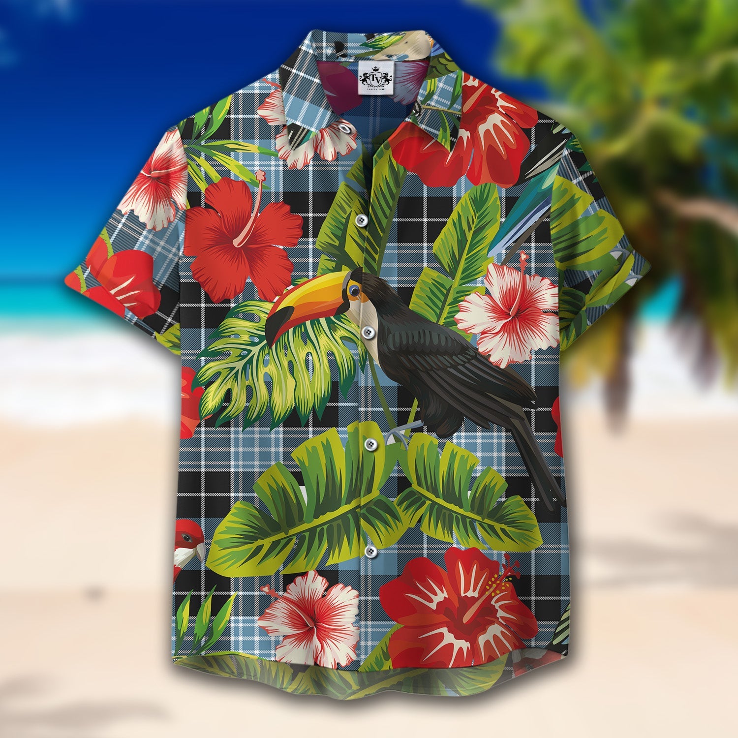 Scottish Tartan Clark Ancient Clan Hawaiian Shirt Hibiscus - Tropical Garden Style