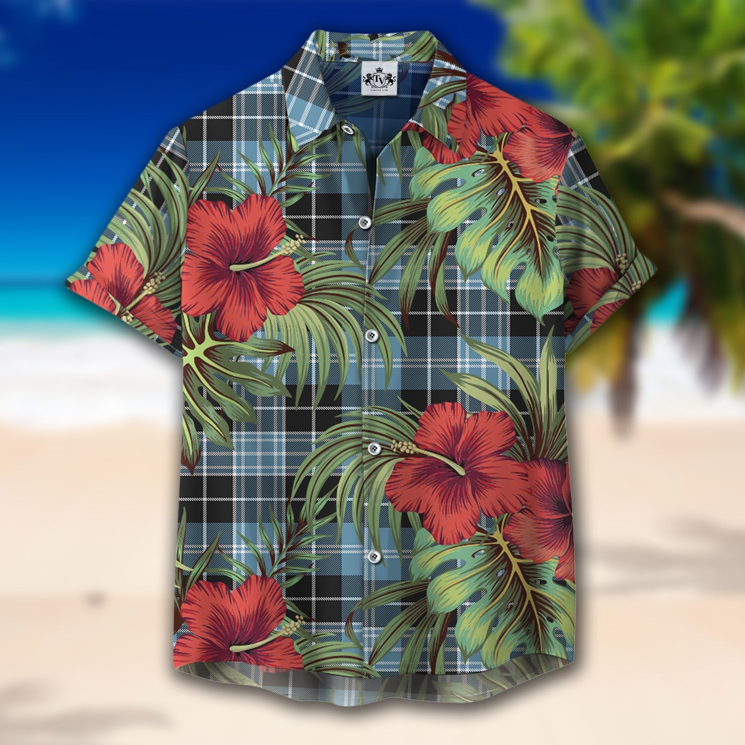 Scottish Tartan Clark Ancient Clan Hawaiian Shirt Hibiscus - Tropical Garden Style