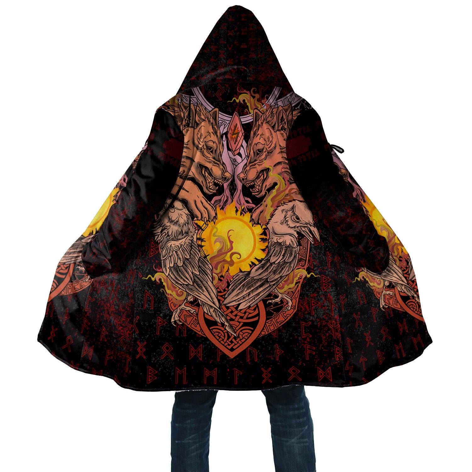 Viking Hooded Coat Wolf And Raven Special