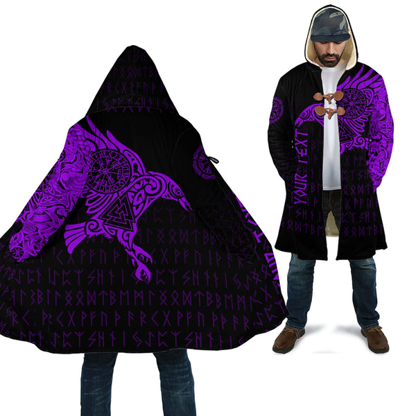 Viking Hooded Coat Hooded Coat The Raven Of Odin Tattoo Purple Version