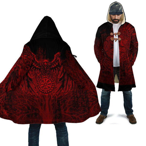 Viking Hooded Coat Vegvisir Raven Red