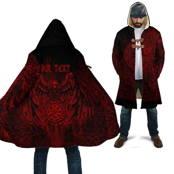 Viking Hooded Coat Vegvisir Raven Red Custom