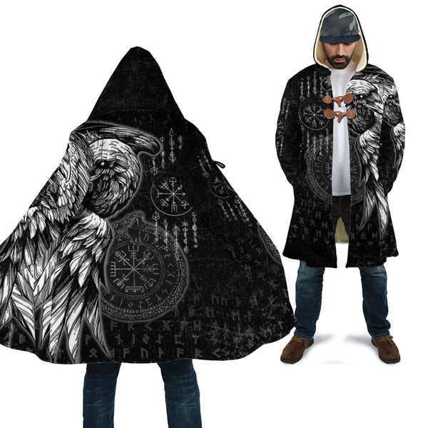 Viking Hooded Coat Raven and Ouroboros Brush Style