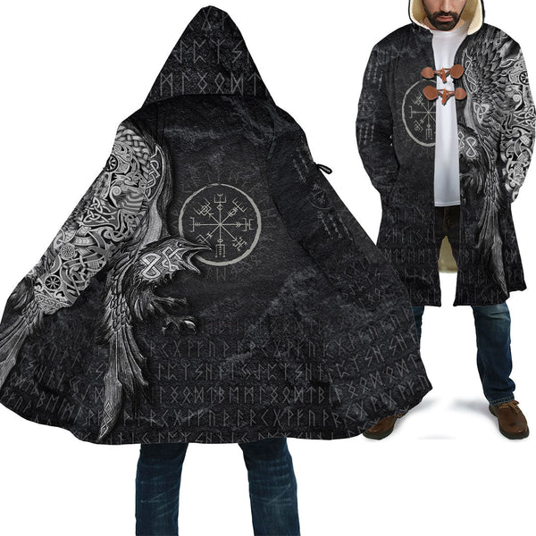 Viking Hooded Coat Vegvisir With Raven Viking Compass