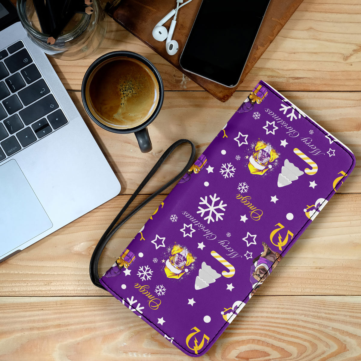 Fraternity Clutch Purse - OPP Christmas Clutch Purse Bulldog Purple Pattern Style