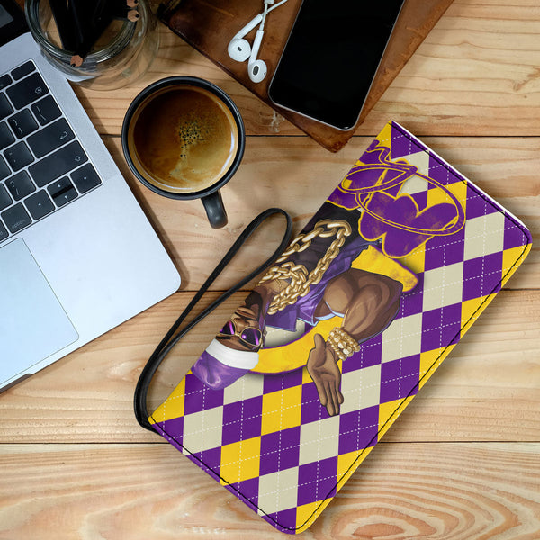 Fraternity Clutch Purse - OPP Christmas Clutch Purse Bulldog Purple Gold Caro Pattern Style