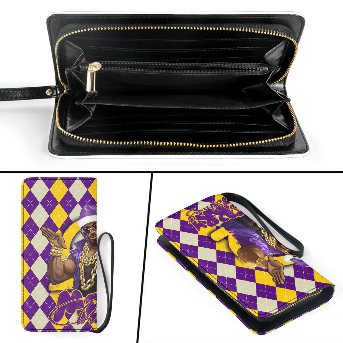 Fraternity Clutch Purse - OPP Christmas Clutch Purse Bulldog Purple Gold Caro Pattern Style