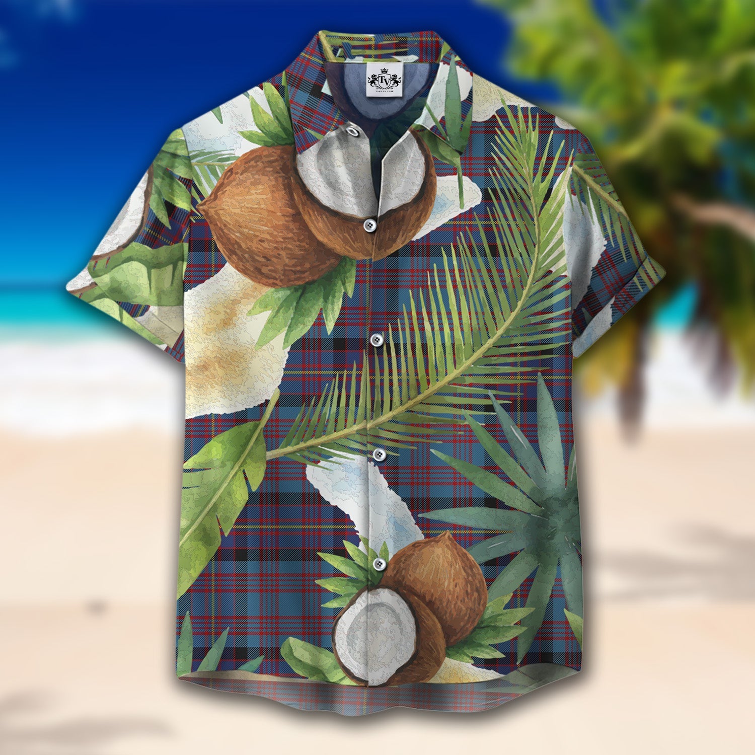 Scottish Tartan Cochrane Azure Clan Hawaiian Shirt Hibiscus - Tropical Garden Style