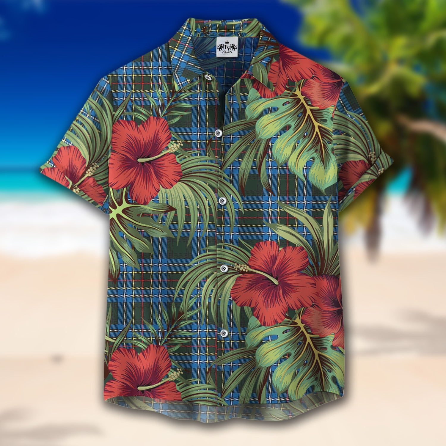 Scottish Tartan Cockburn Modern Clan Hawaiian Shirt Hibiscus - Tropical Garden Style