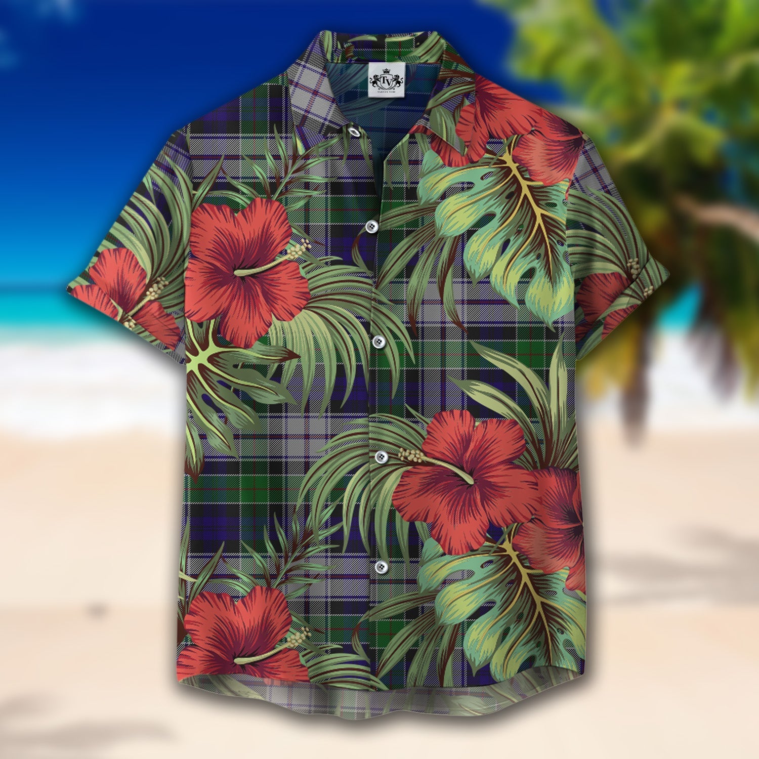 Scottish Tartan Colquhoun Dress Clan Hawaiian Shirt Hibiscus - Tropical Garden Style