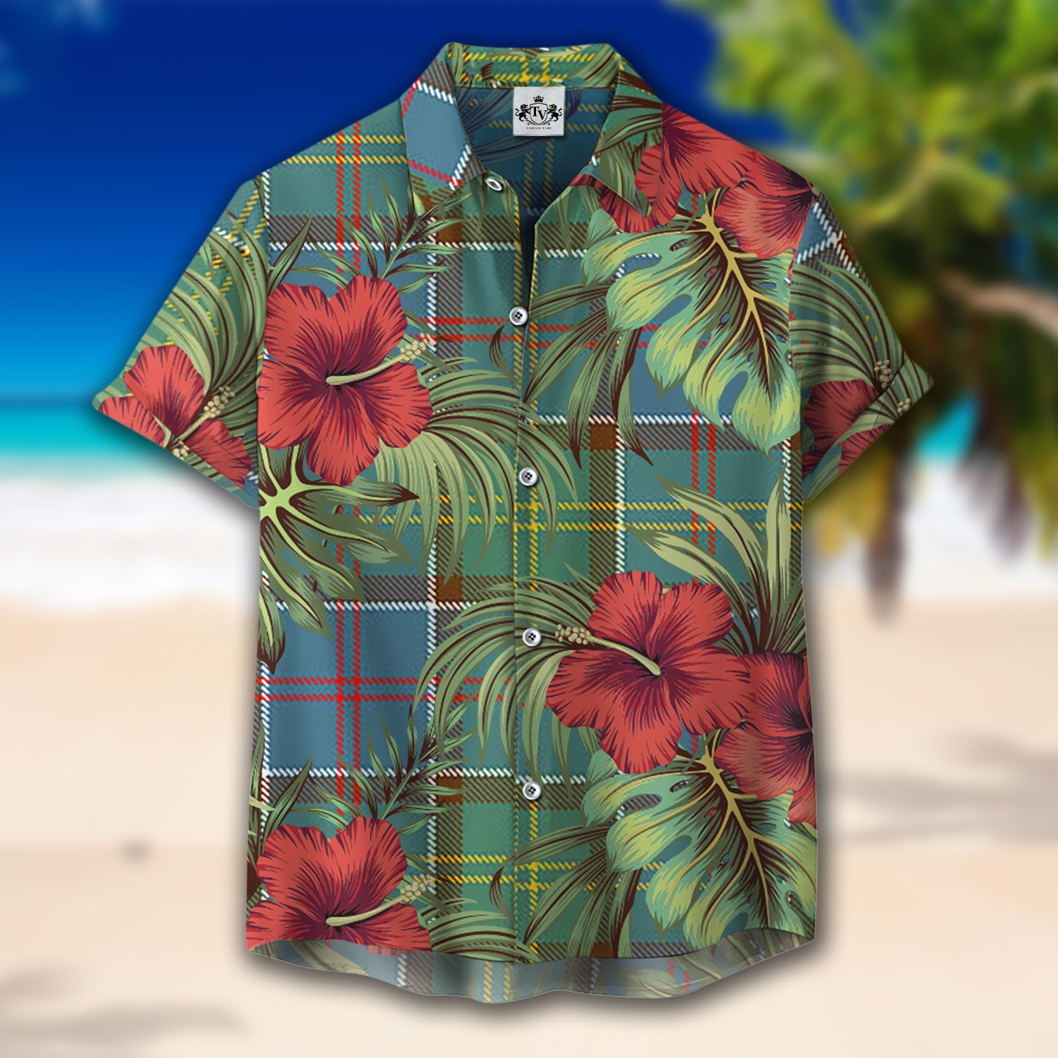 Scottish Tartan Colville Clan Hawaiian Shirt Hibiscus - Tropical Garden Style