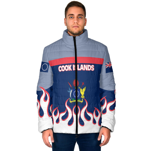 Cook Islands Men Padded Jacket Flag & Coat Of Arms Fire Hockey Style