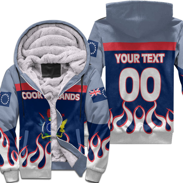 Cook Islands Sherpa Hoodie Flag & Coat Of Arms Fire Hockey Style