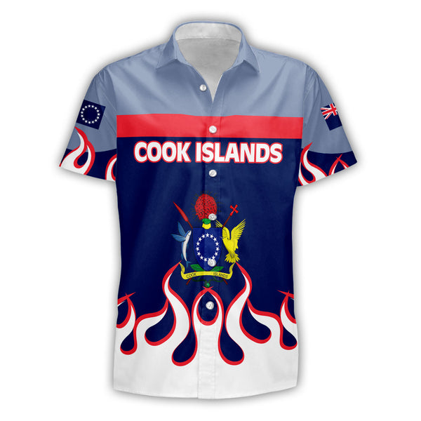 Cook Islands Short Sleeve Shirt Flag & Coat Of Arms Fire Hockey Style