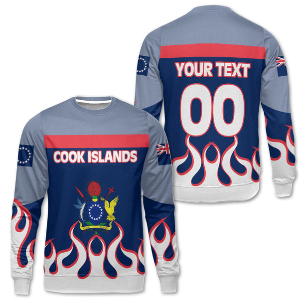 Cook Islands Sweatshirt Flag & Coat Of Arms Fire Hockey Style