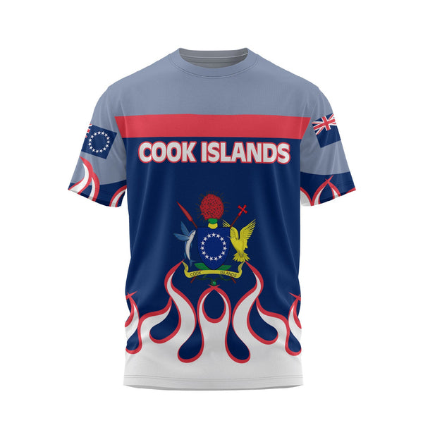 Cook Islands T Shirt Flag & Coat Of Arms Fire Hockey Style