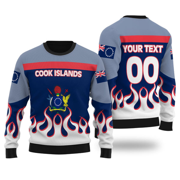 Cook Islands Ugly Sweater Flag & Coat Of Arms Fire Hockey Style