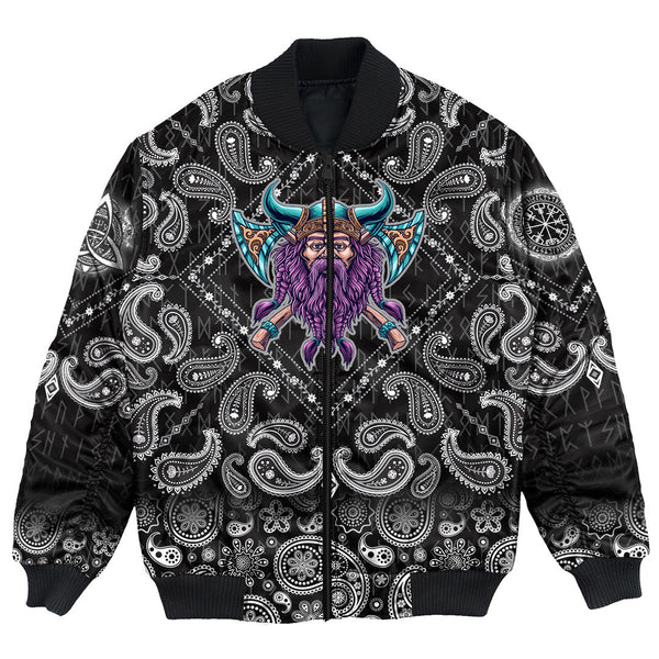 Viking Bomber Jacket Cool Beard With Axe with Bandana Paisley Style