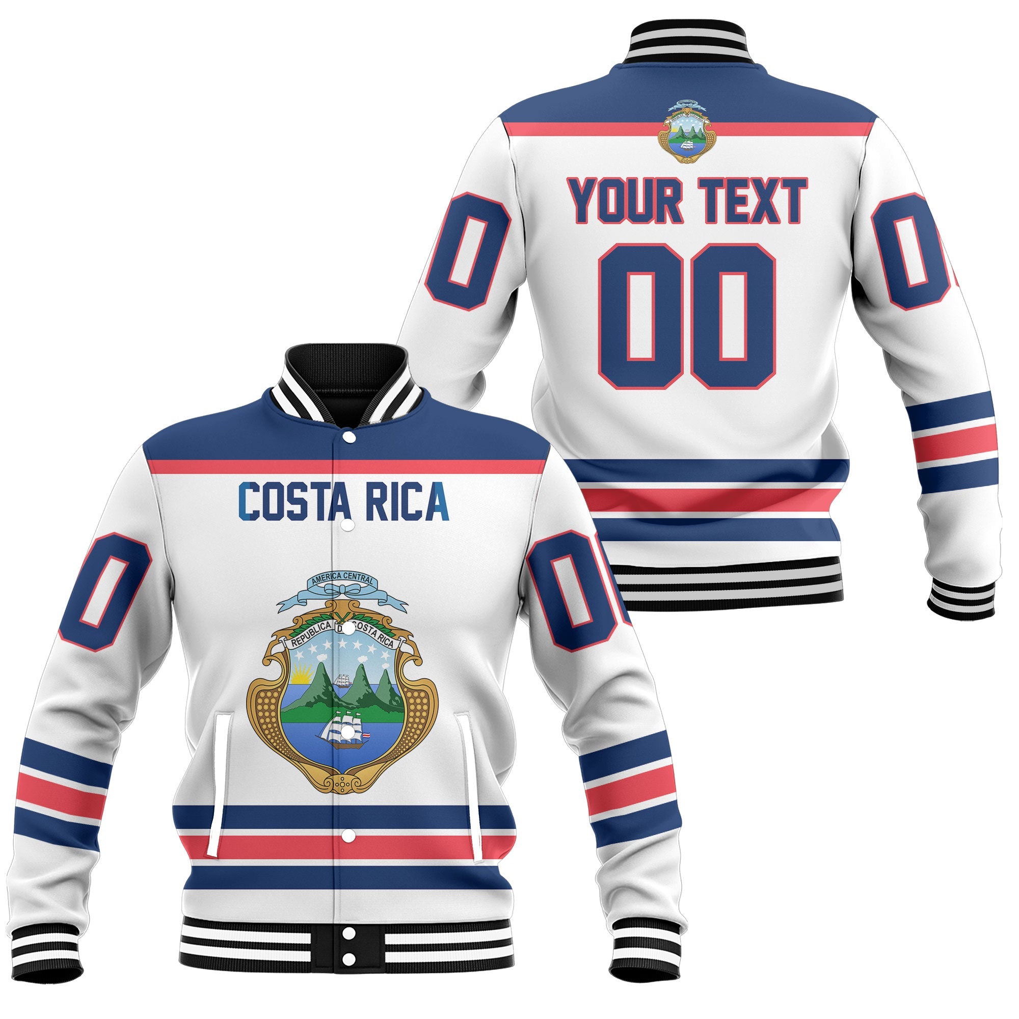Costa Rica Baseball Jacket Flag & Coat Of Arms Hockey Style – To The Closet