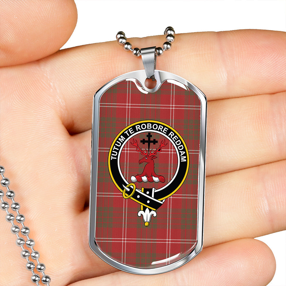 Crawford Red Weathered Clan Badge Classic Tartan Dog Tag Necklace