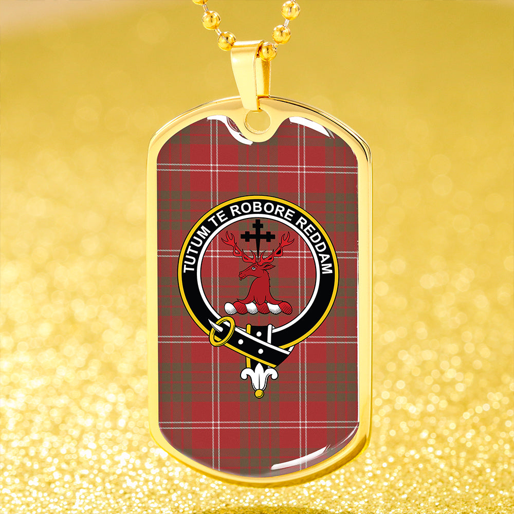Crawford Red Weathered Clan Badge Classic Tartan Dog Tag Necklace