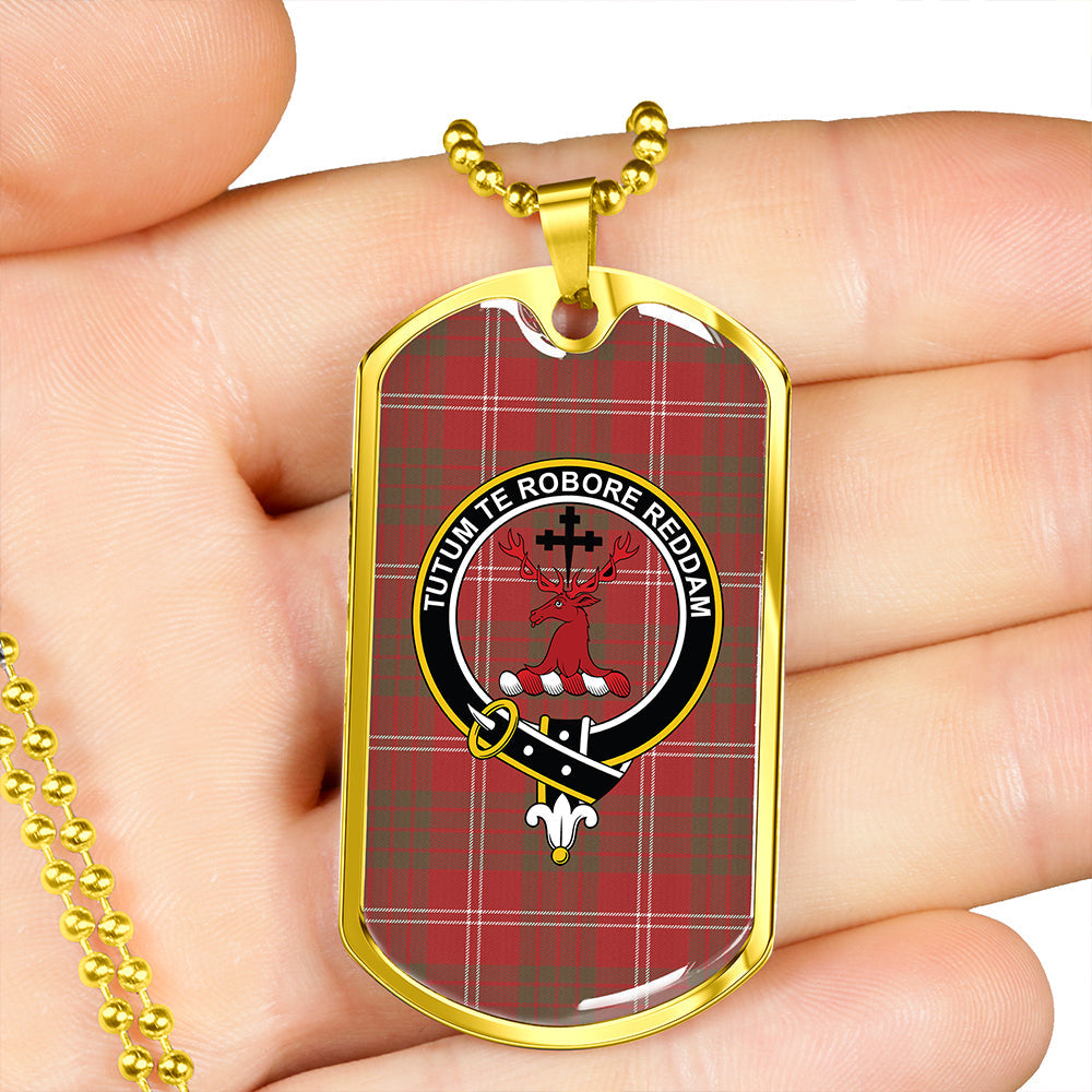 Crawford Red Weathered Clan Badge Classic Tartan Dog Tag Necklace