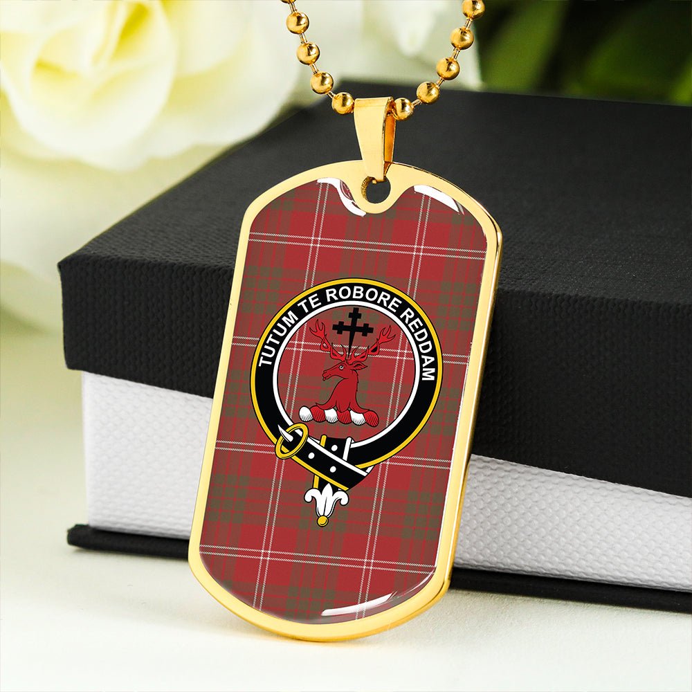 Crawford Red Weathered Clan Badge Classic Tartan Dog Tag Necklace