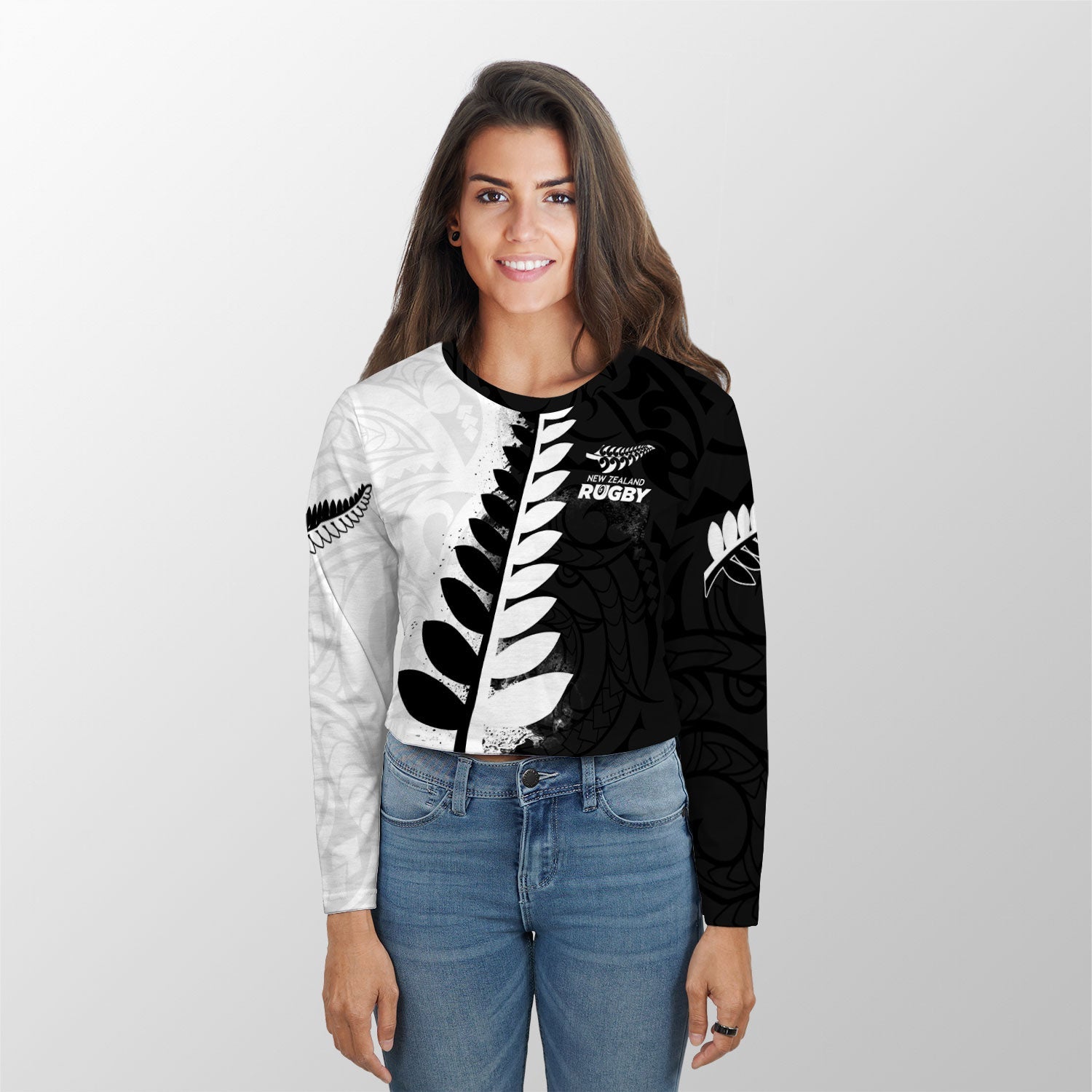 Custom New Zealand Rugby Croptop Long T Shirt Silver Fern Style