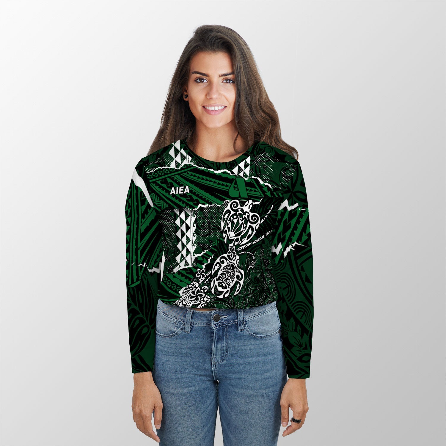 Hawaii Aiea High School Custom Croptop Long T Shirt Polynesian Turtle Style