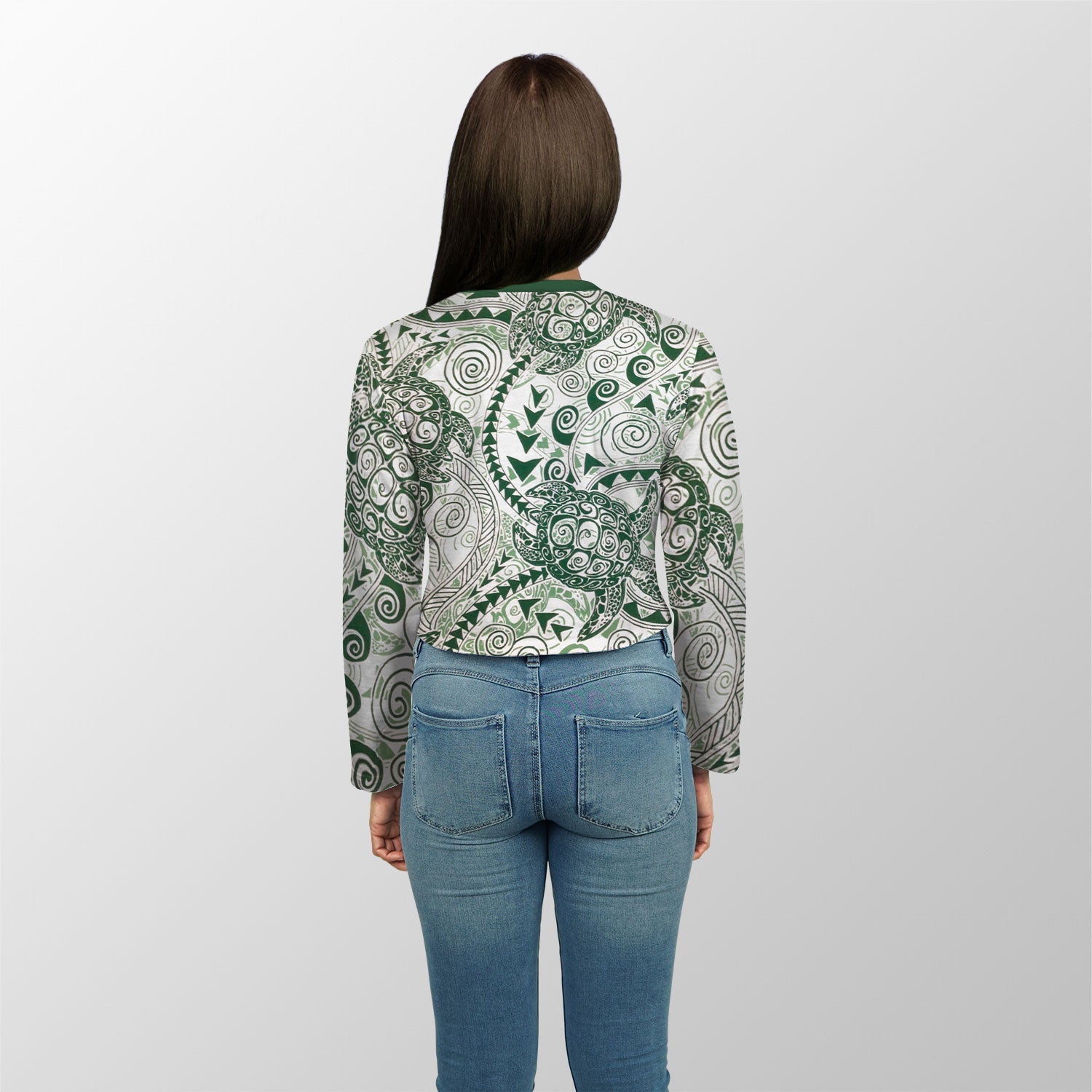 Hawaii Polynesian Turtle Croptop Long T Shirt Green Style