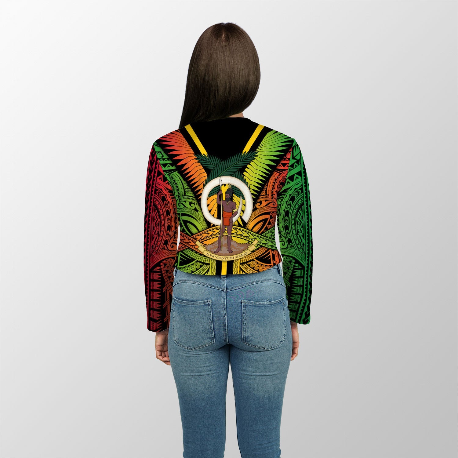 Vanuatu Croptop Long T Shirt Coat Of Arms Reggae Style