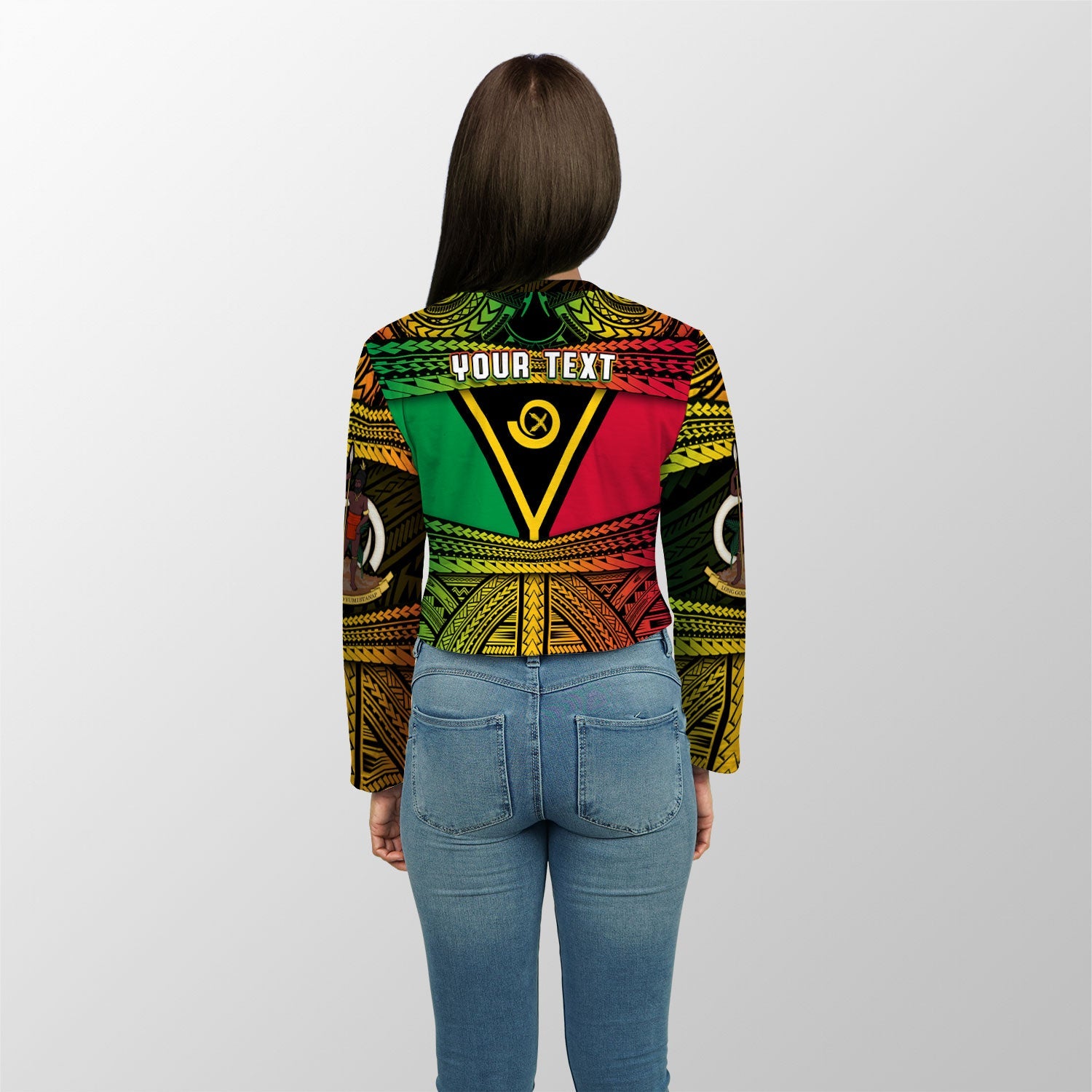 Custom Vanuatu Flag & Coat Of Arms Croptop Long T Shirt Reggae Style