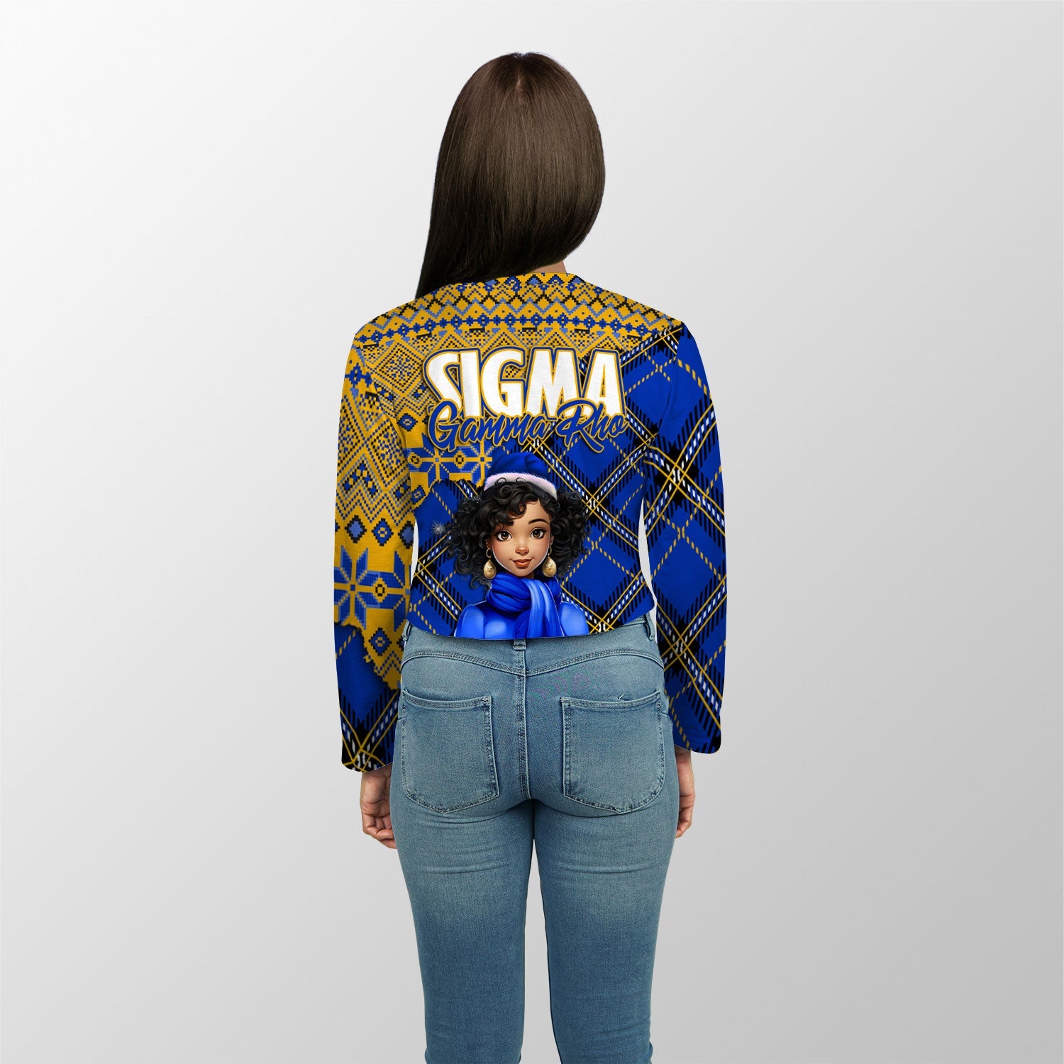 Sorority Shirt - Christmas Sigma Gamma Rho Girl Croptop Long T Shirt Plaid Background Style