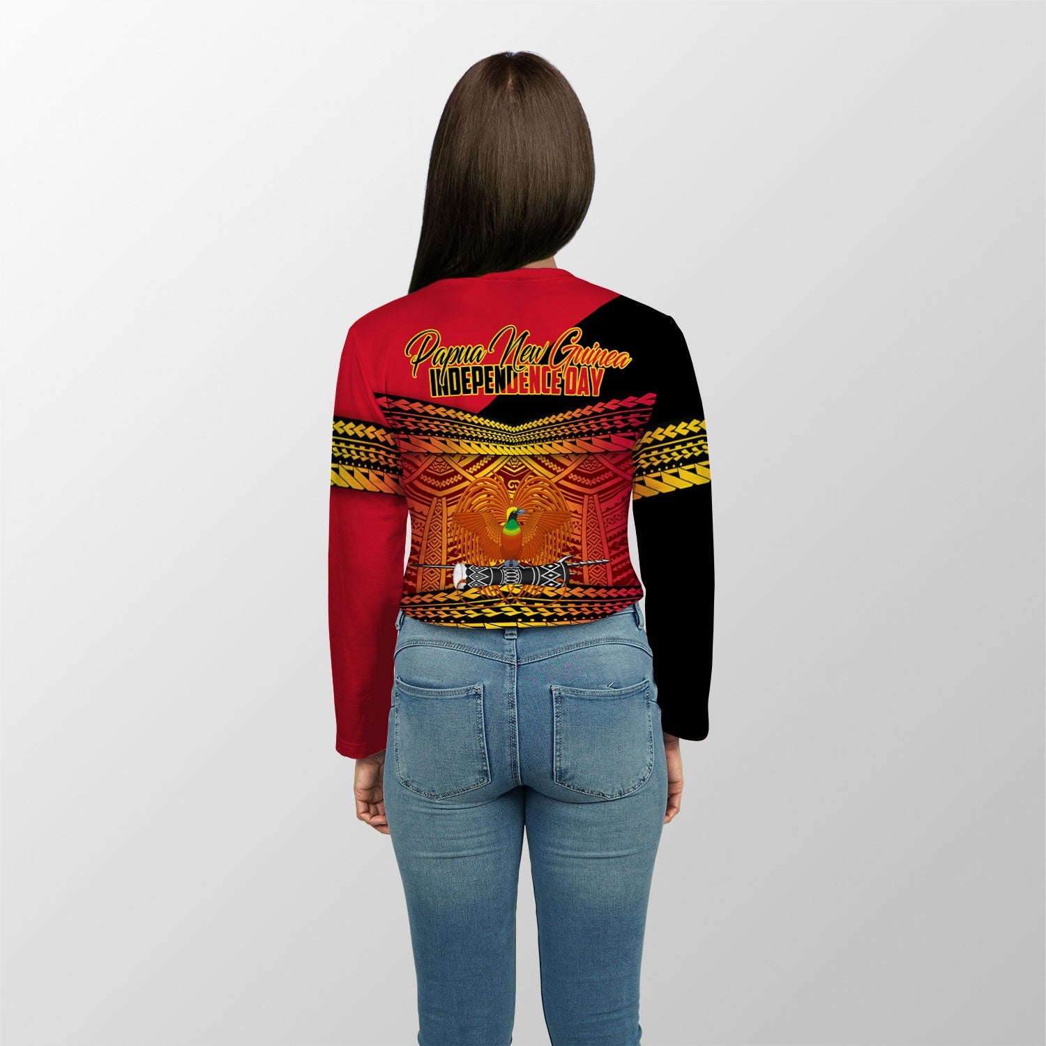 Papua New Guinea Independence Day Croptop Long T Shirt PNG Emblem Style