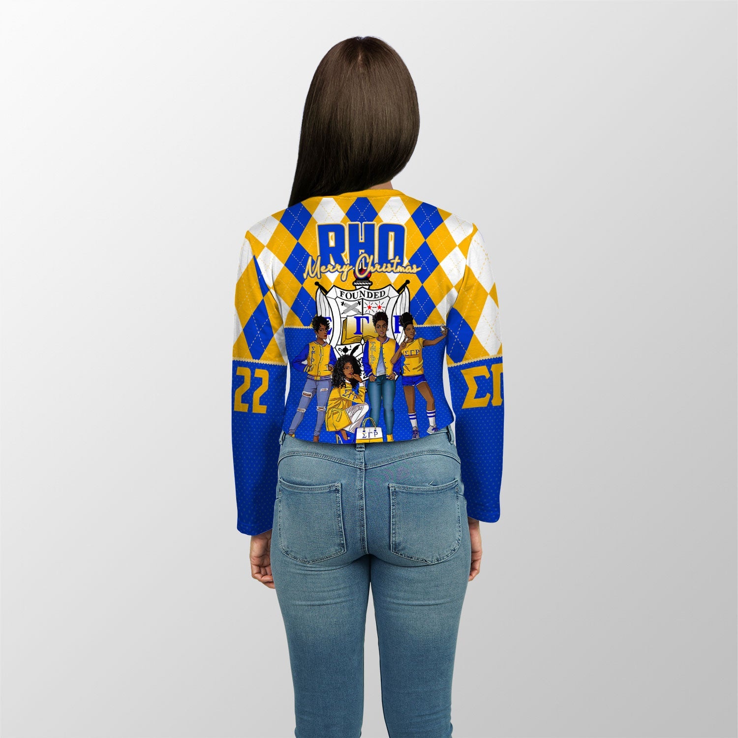 Sorority Shirt - Christmas Sigma Gamma Rho Girl Croptop Long T Shirt Rhombus Pattern Style