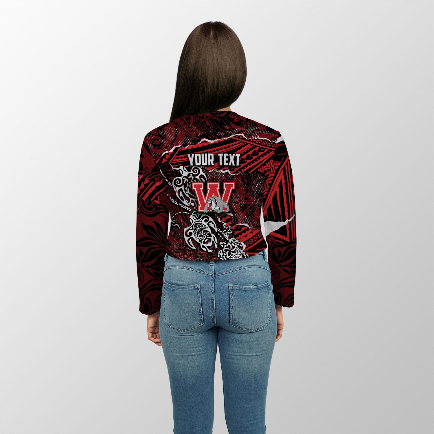 Hawaii Waialua High & Intermediate School Custom Croptop Long T Shirt Polynesian Turtle Style