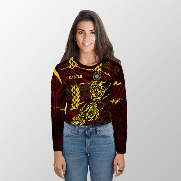 Hawaii Castle High School Custom Croptop Long T Shirt Polynesian Turtle Style