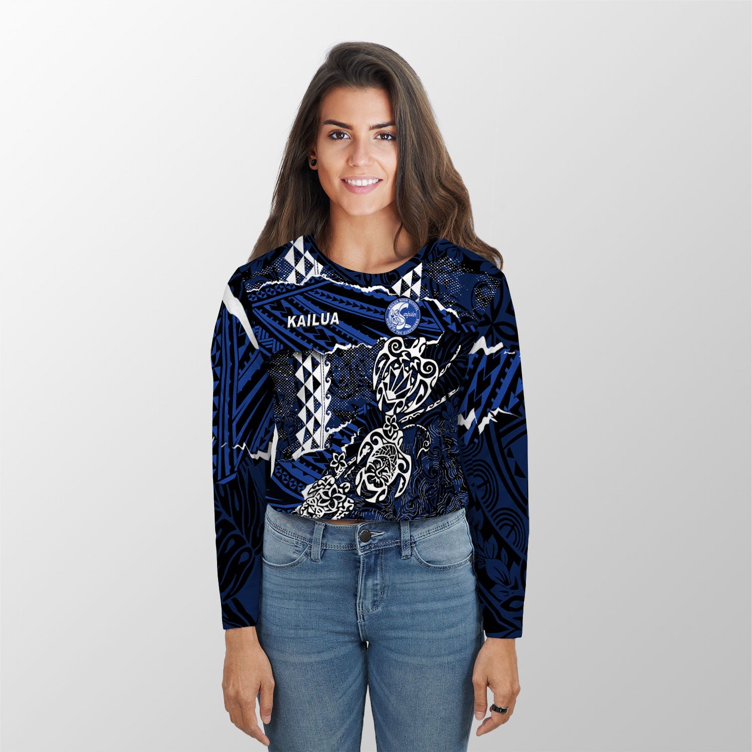 Hawaii Kailua High School Custom Croptop Long T Shirt Polynesian Turtle Style