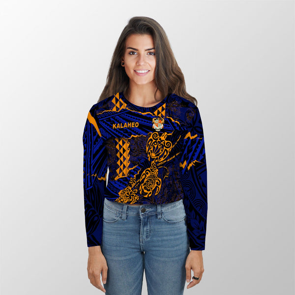 Hawaii Kalaheo High School Custom Croptop Long T Shirt Polynesian Turtle Style