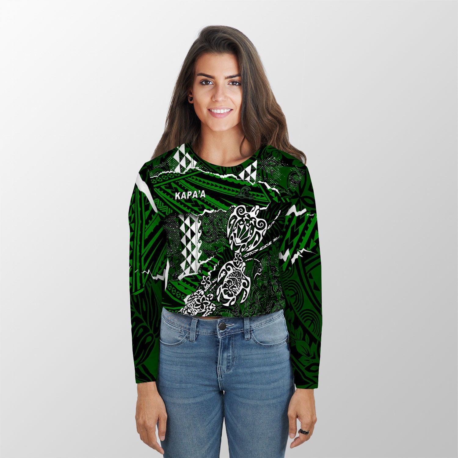 Hawaii Kapaa High School Custom Croptop Long T Shirt Polynesian Turtle Style