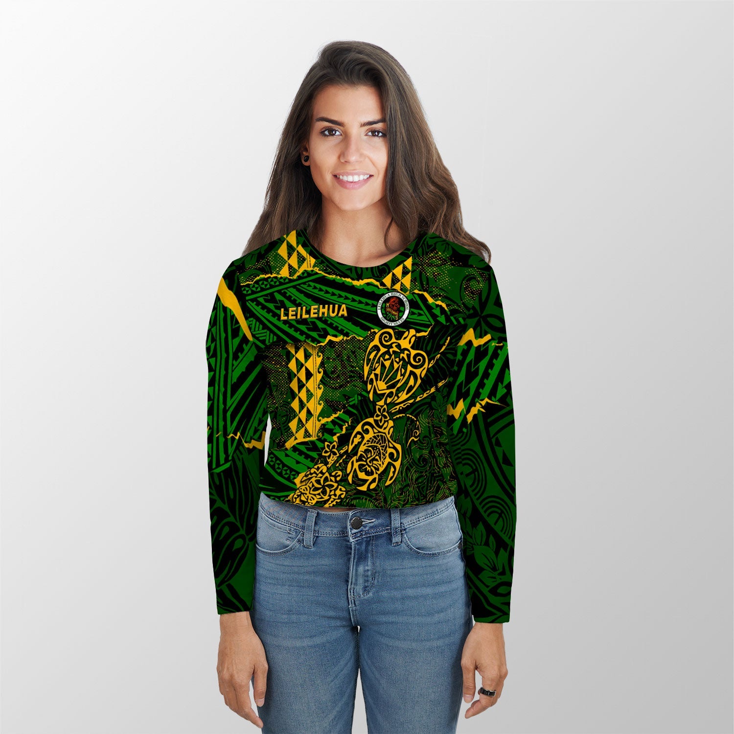 Hawaii Leilehua High School Custom Croptop Long T Shirt Polynesian Turtle Style