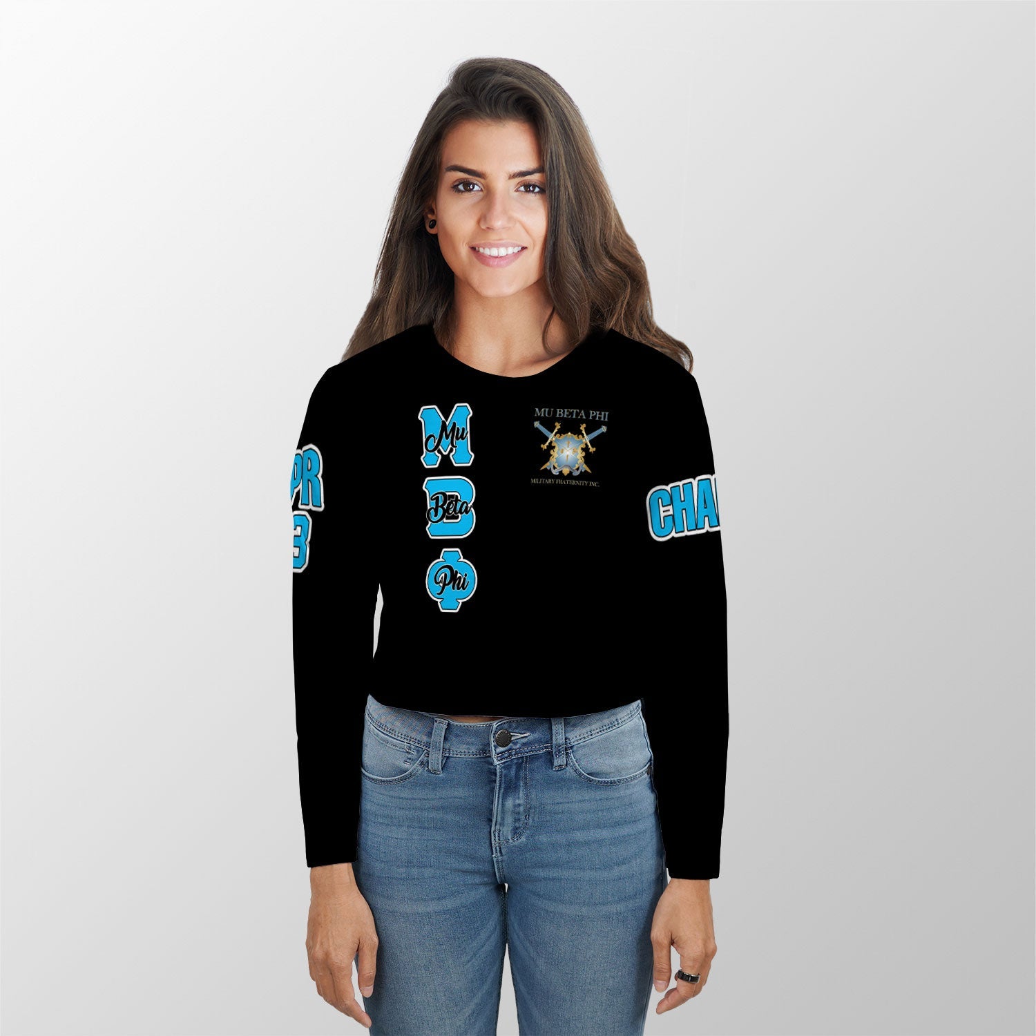 Fraternity Shirt - Personalized Mu Beta Phi Croptop Long T Shirt Original Dark Style