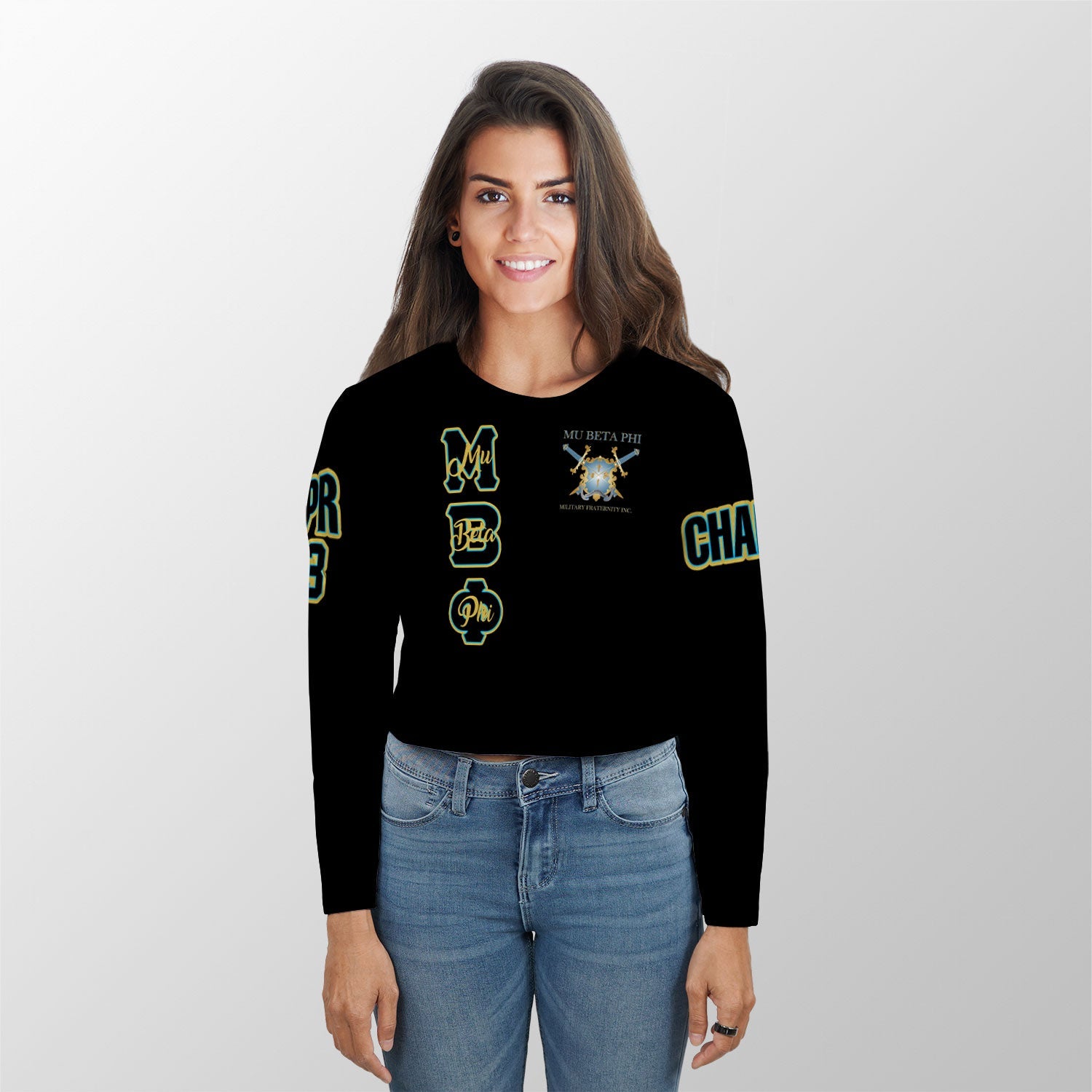 Fraternity Shirt - Personalized Mu Beta Phi Croptop Long T Shirt Original Black Style