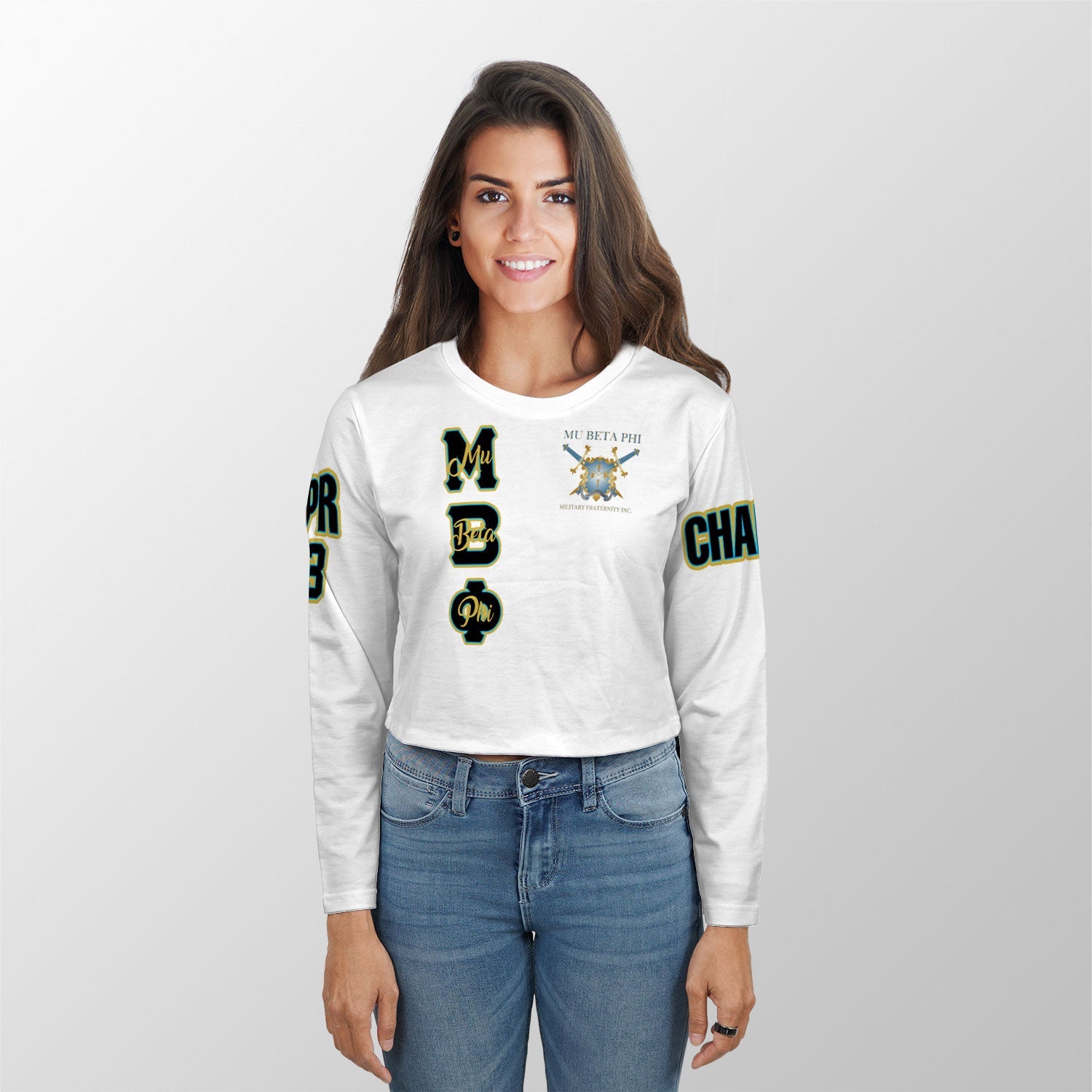 Fraternity Shirt - Personalized Mu Beta Phi Croptop Long T Shirt Original White Style