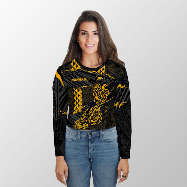 Hawaii Nanakuli High School Custom Croptop Long T Shirt Polynesian Turtle Style