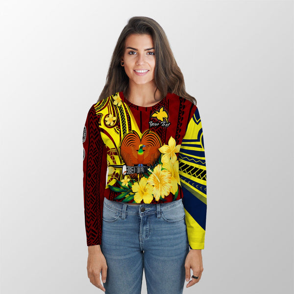 Custom Papua New Guinea Croptop Long T Shirt Polynesian PNG Bird Independence Day - LH1