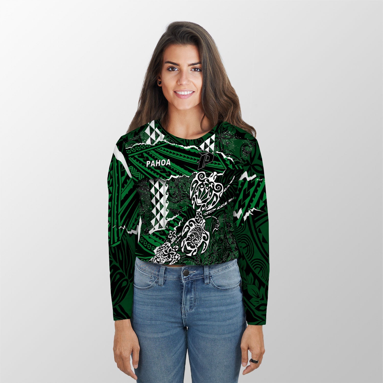 Hawaii Pahoa High & Intermediate School Custom Croptop Long T Shirt Polynesian Turtle Style